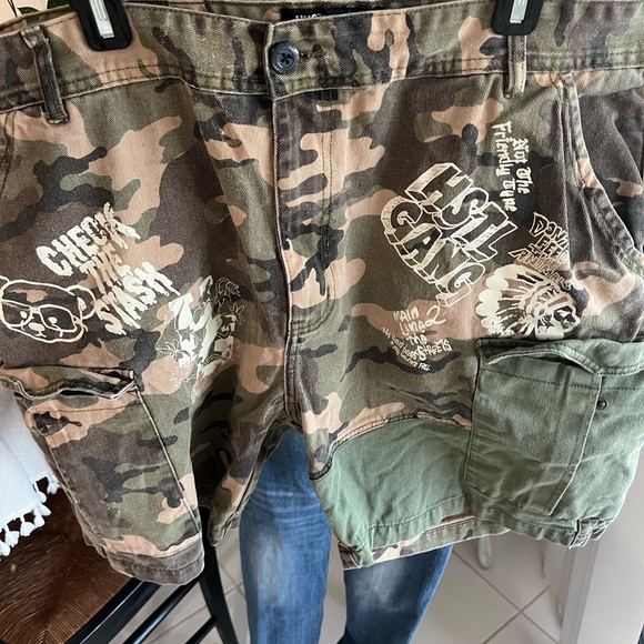 Mens 100% Authentic Hustle Gang Camo Cargo Pants sz42 - Picture 6 of 13